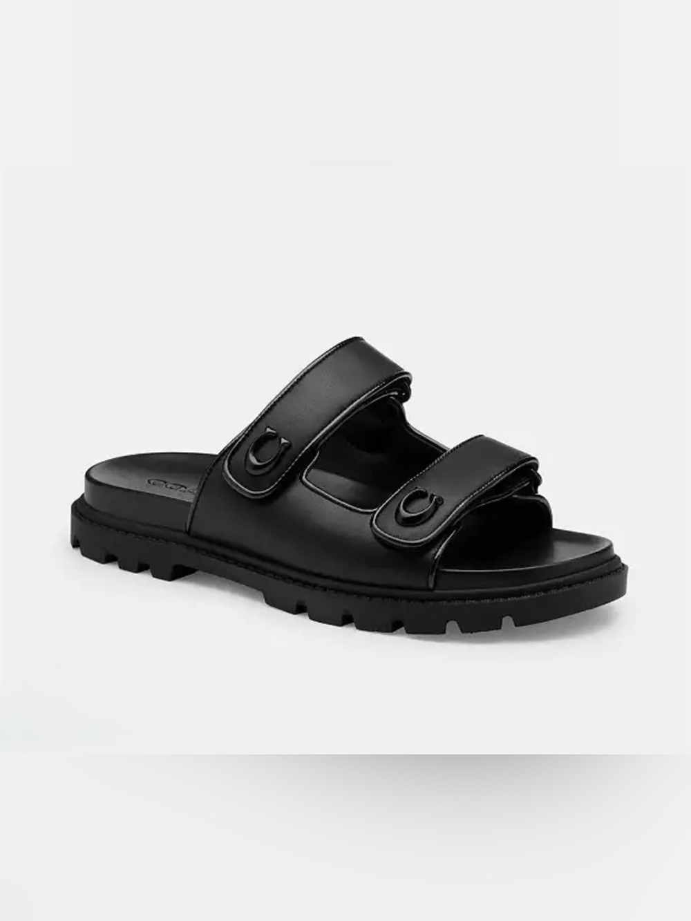 NWOT Coach Sculpted C Double Band Leather Slide Sandals Black Women’s 10